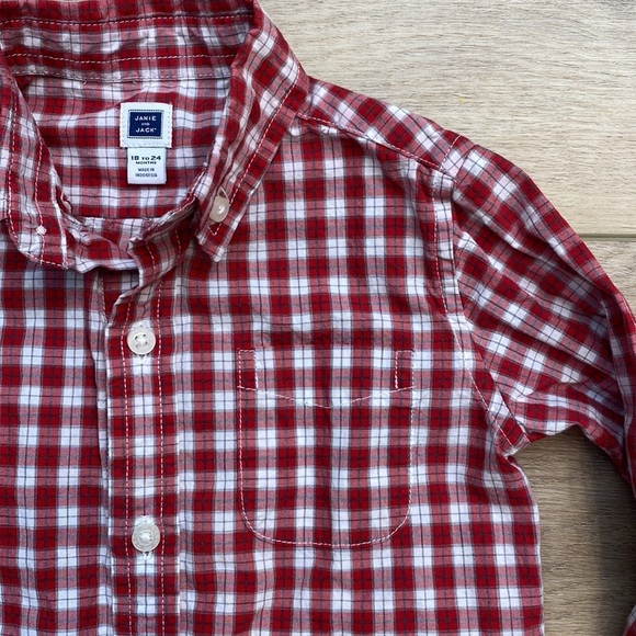 Janie and Jack Plaid Poplin Long Sleeve Button Down Dress Shirt Boys Christmas - Picture 4 of 11